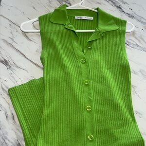 Zara Lime Green Ribbed Sleeveless Mini Dress